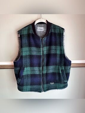 Codet Canada Blue Green Tartan Wool Vest Sherpa Lined